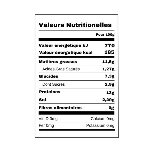 Chiktaye de Colin Guad'Épices 190g valeurs nutritionnelles
