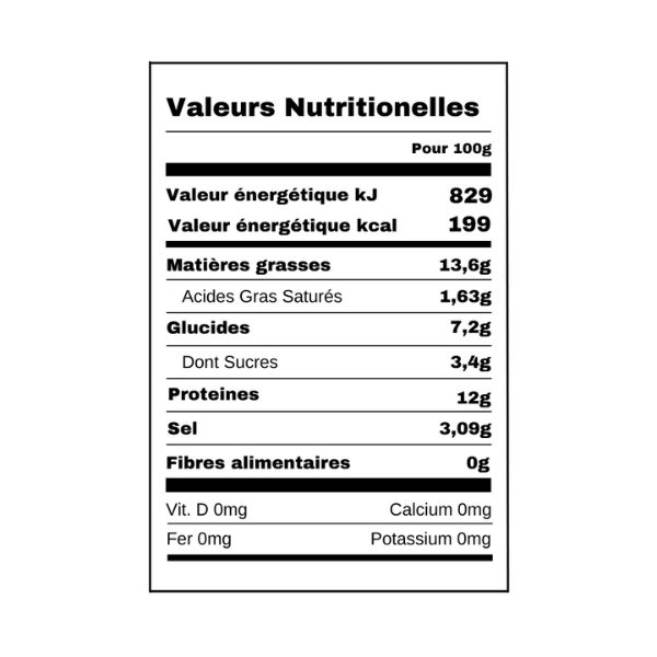 Chiktaye de Hareng Guad'Épices 190g valeurs nutritionnelles