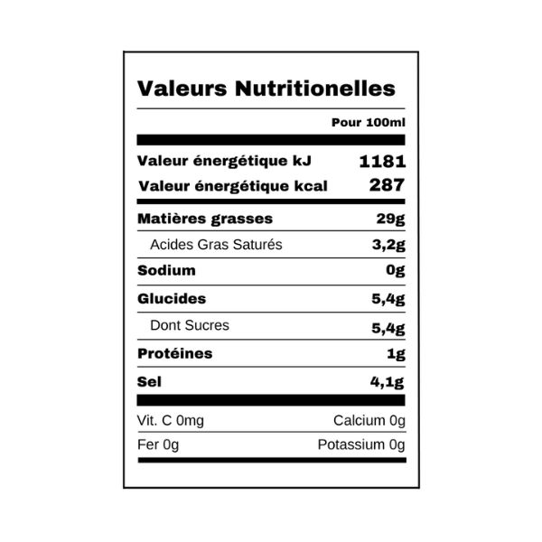 Sauce Créoline Dame Besson 570ml valeurs nutritionnelles