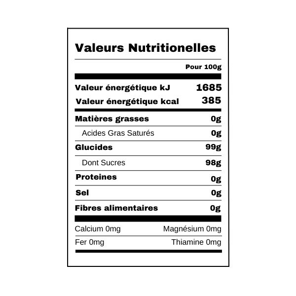 Sucre vanillé Vahiné 45g Valeurs nutritionnelles